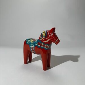 Vintage Nils Olssen Hand Painted Red Dala Horse Figurine, Made in Sweden
